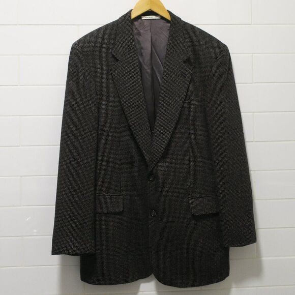 HUGO BOSS mens tweed blazer jacket blue gold wool USA 46R 2 button notch flaw - Picture 1 of 15